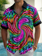 Oceanlyte Men's Psychedelic Swirl Pattern Short Sleeve Shirt with Chest Pocket