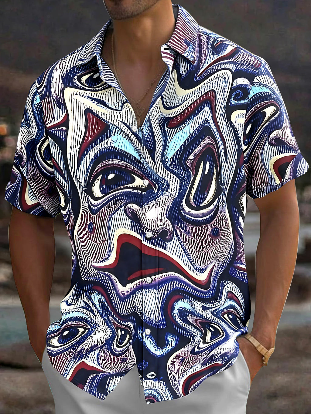 Oceanlyte Men's Printed Pattern Print Short Sleeve Shirt with Chest Pocket