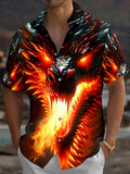 Oceanlyte Men's Graphic Fire Dragon Print Glowing Eyes Print Short Sleeve Shirt with Chest Pocket