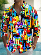 Oceanlyte Men's Tie Dye Colorful Paint Drip Print Long Sleeve Shirt with Chest Pocket