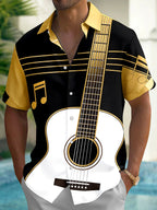 Oceanlyte Men's Graphic Guitar Print Musical Notes Print Short Sleeve Shirt with Chest Pocket