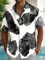Oceanlyte Men's Printed Abstract Marble Pattern Short Sleeve Shirt with Chest Pocket