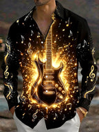 Oceanlyte Men's Graphic Electric Guitar Print Long Sleeve Shirt with Chest Pocket