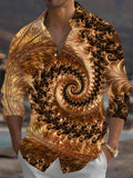 Oceanlyte Men's Patterned Fractal Spiral Design Print Long Sleeve Shirt with Chest Pocket