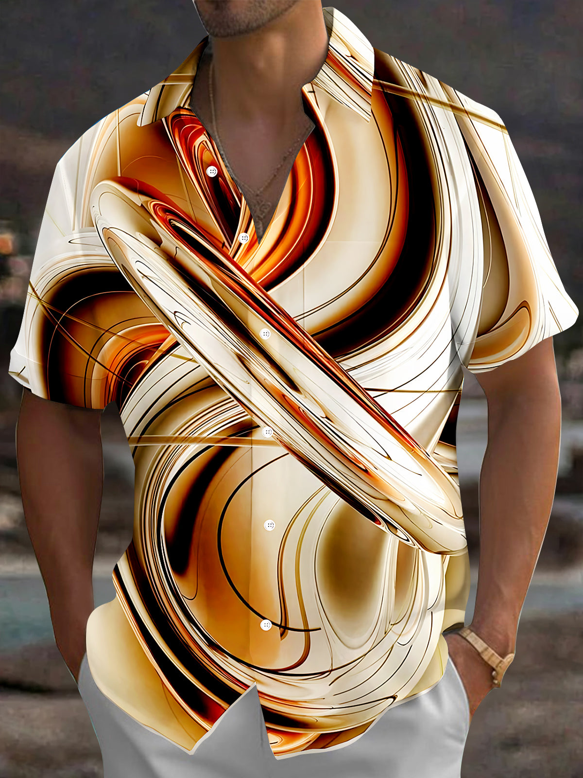Oceanlyte Men's Printed Abstract Swirl Pattern Short Sleeve Shirt with Chest Pocket
