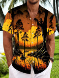 Oceanlyte Men's Hawaiian Sunset Swamp Landscape Print Short Sleeve Shirt with Chest Pocket