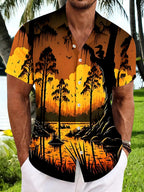 Oceanlyte Men's Hawaiian Sunset Swamp Landscape Print Short Sleeve Shirt with Chest Pocket