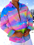 Oceanlyte Men's Tie Dye Galaxy Nebula Print Long Sleeve Shirt with Chest Pocket