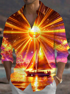 Oceanlyte Men's Printed Sailboat Sunset Print Long Sleeve Shirt with Chest Pocket