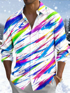 Oceanlyte Men's Tie Dye Rainbow Paint Splatter Print Long Sleeve Shirt with Chest Pocket