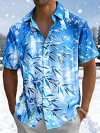 Oceanlyte Men's Hawaiian Snowflake Pattern Short Sleeve Shirt with Chest Pocket