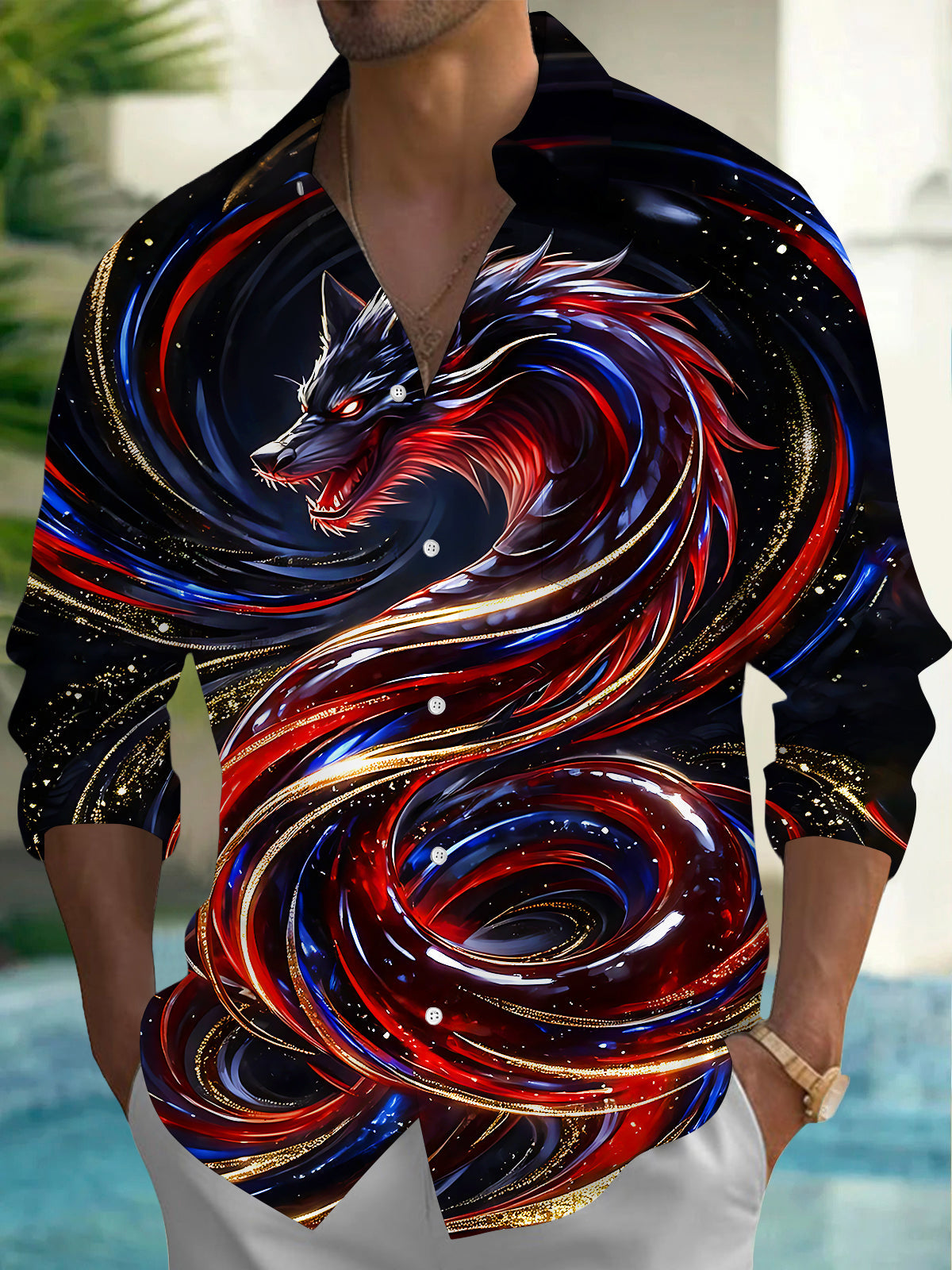 Oceanlyte Men's Graphic Graphic Print Swirl Pattern Long Sleeve Shirt with Chest Pocket