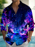 Oceanlyte Men's Printed Neon Winter Forest Print Long Sleeve Shirt with Chest Pocket