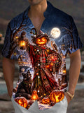 Oceanlyte Men's Graphic Halloween Scarecrow Print Short Sleeve Shirt with Chest Pocket