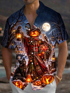 Oceanlyte Men's Graphic Halloween Scarecrow Print Short Sleeve Shirt with Chest Pocket