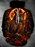 Oceanlyte Men's Graphic Owl With Moon Print Long Sleeve Hoodie with Chest Pocket