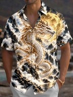 Oceanlyte Men's Hawaiian Chinese Dragon Print Short Sleeve Shirt with Chest Pocket