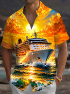 Oceanlyte Men's Hawaiian Cruise Ship Sunset Print Short Sleeve Shirt with Chest Pocket