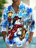 Oceanlyte Men's Graphic Christmas Snowman Print Long Sleeve Shirt with Chest Pocket