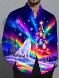 Oceanlyte Men's Graphic Aurora Borealis Print Long Sleeve Shirt with Chest Pocket