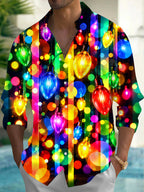 Oceanlyte Men's Printed Colorful Christmas Light Bulbs Print Long Sleeve Shirt with Chest Pocket