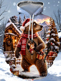 Oceanlyte Men's 3D Christmas Bear Print Long Sleeve Hoodie with Chest Pocket