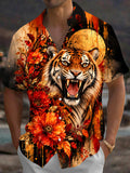 Oceanlyte Men's Graphic Roaring Tiger Head Print Short Sleeve Shirt with Chest Pocket
