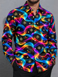 Oceanlyte Men's Printed Colorful Wavy Lines Print Long Sleeve Shirt with Chest Pocket