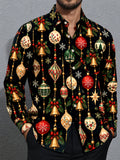 Oceanlyte Men's Printed Christmas Ornaments Print Long Sleeve Shirt with Chest Pocket