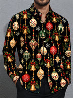 Oceanlyte Men's Printed Christmas Ornaments Print Long Sleeve Shirt with Chest Pocket