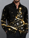 Oceanlyte Men's Printed Abstract Gold Ribbon Print Long Sleeve Shirt with Chest Pocket