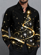 Oceanlyte Men's Printed Abstract Gold Ribbon Print Long Sleeve Shirt with Chest Pocket