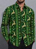Oceanlyte Men's Printed Christmas Elk Print Long Sleeve Shirt with Chest Pocket