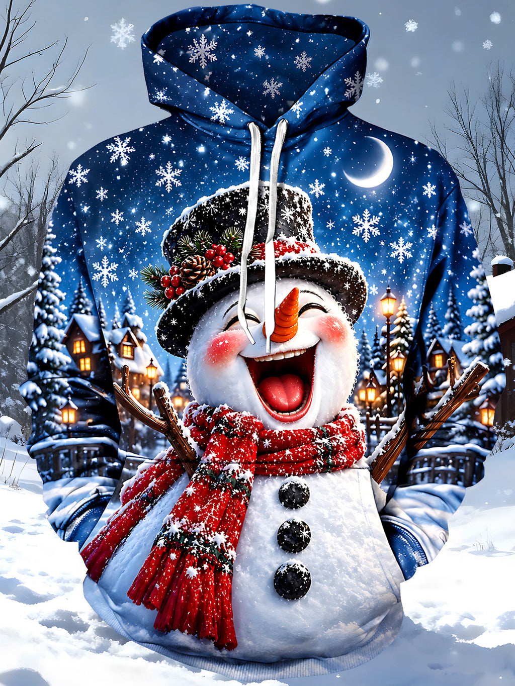 Oceanlyte Men's Graphic Christmas Snowman Print Long Sleeve Hoodie with Chest Pocket