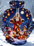 Oceanlyte Men's Graphic Christmas Cross Print Long Sleeve Hoodie with Chest Pocket