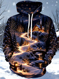 Oceanlyte Men's Graphic Winter Night Landscape Print Long Sleeve Hoodie with Chest Pocket