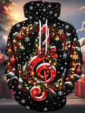 Oceanlyte Men's Graphic Christmas Musical Note Print Long Sleeve Hoodie with Chest Pocket