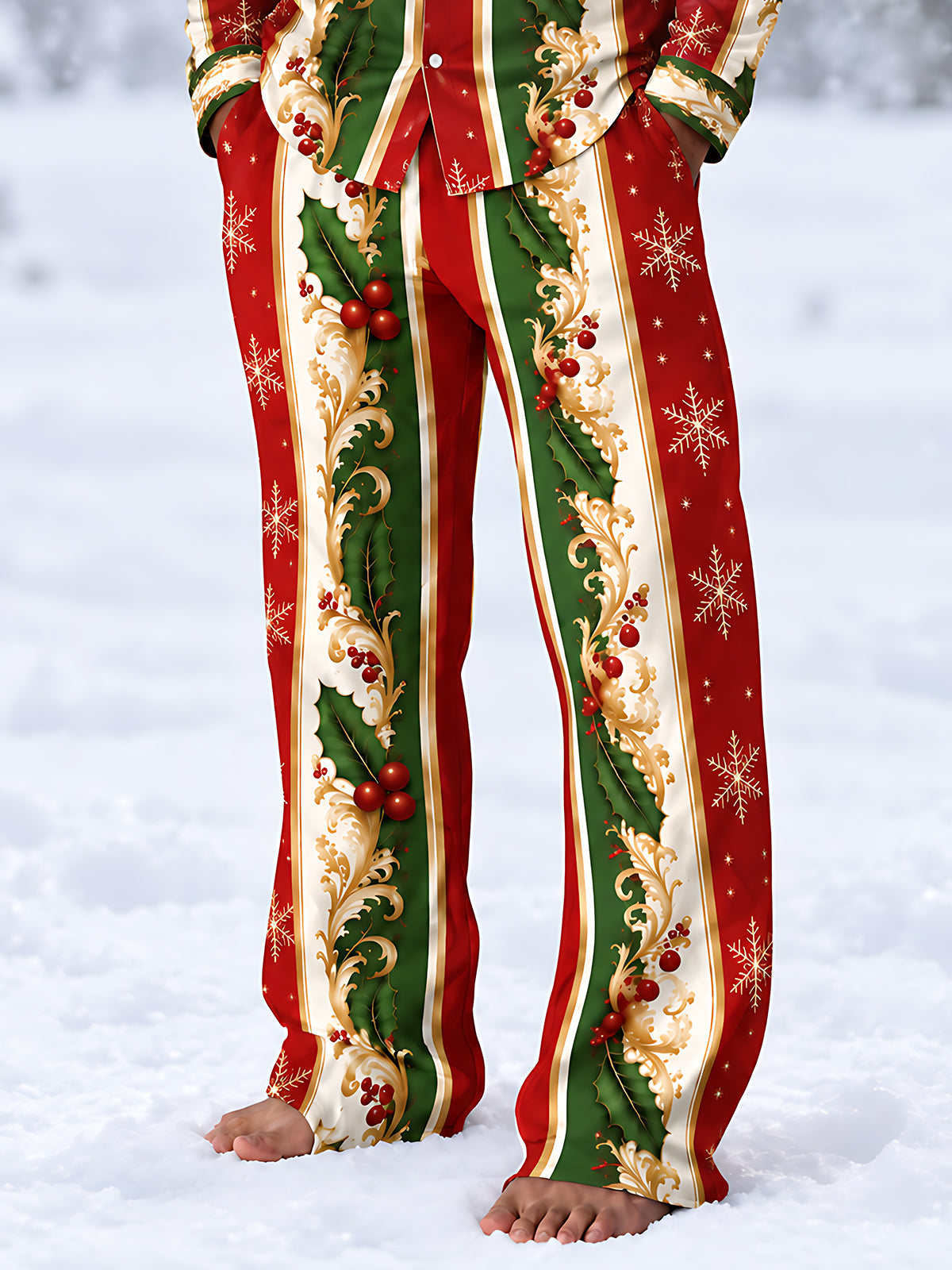 Oceanlyte Men's Printed Christmas Snowflake Print Holly Berries Print Pants