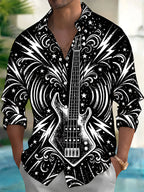 Oceanlyte Men's Bass Guitar With Stars And Lightning Print Long Sleeve Shirt with Chest Pocket