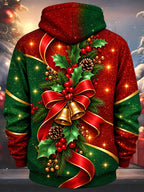 Oceanlyte Men's Printed Christmas Bells Print Long Sleeve Hoodie with Chest Pocket
