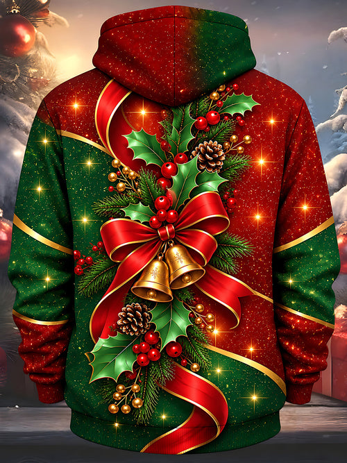 Oceanlyte Men's Printed Christmas Bells Print Long Sleeve Hoodie