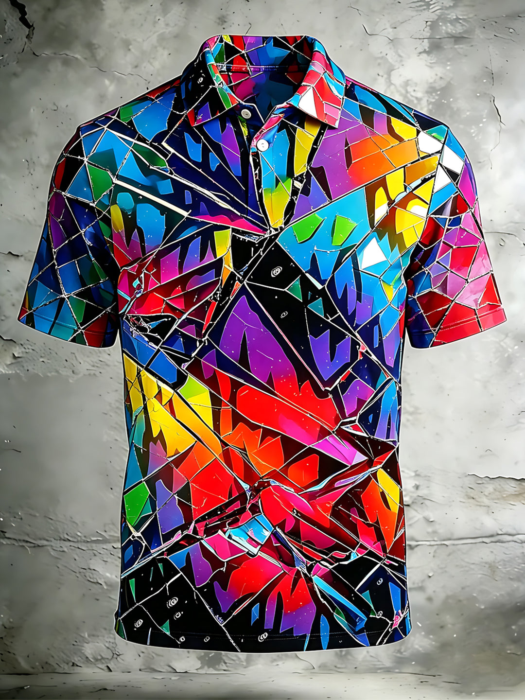 Gradient Geometry Print Men's Short Sleeve Button Polo Shirt