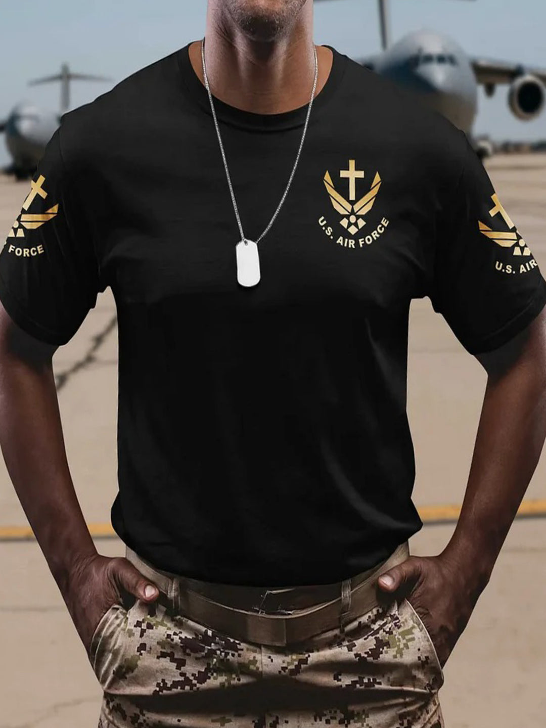 USA Air Force Faith Independence Day Round Neck Short Sleeve Men's T-shirt