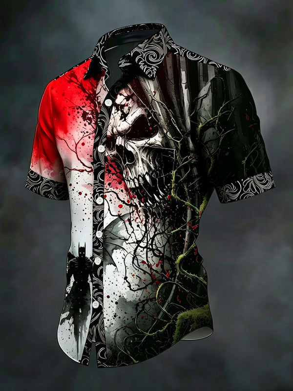 Dark Skull Forest Men's Pocket Short Sleeve Shirts