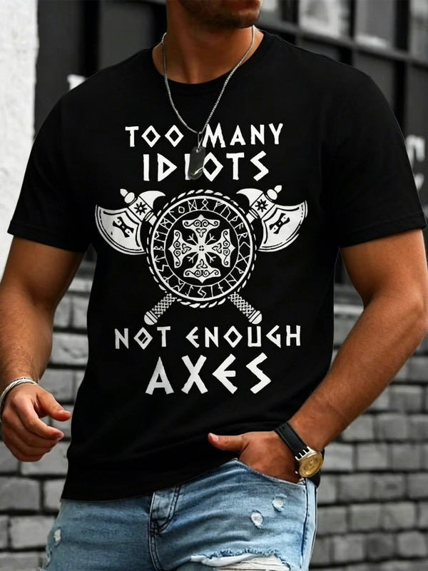 Viking Axe & Rune Graphic Round Neck Short Sleeve Men's T-shirt