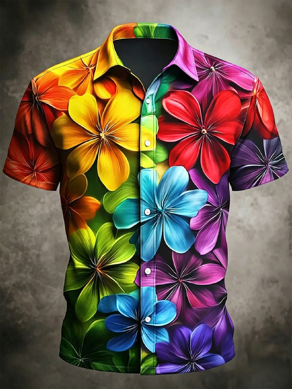Colorful Floral Men's Pocket Short Sleeve Shirts