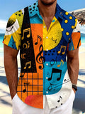 Oceanlyte Men's Abstract Musical Notes Graphic Print Short Sleeve Button Down Shirt with Chest Pocket