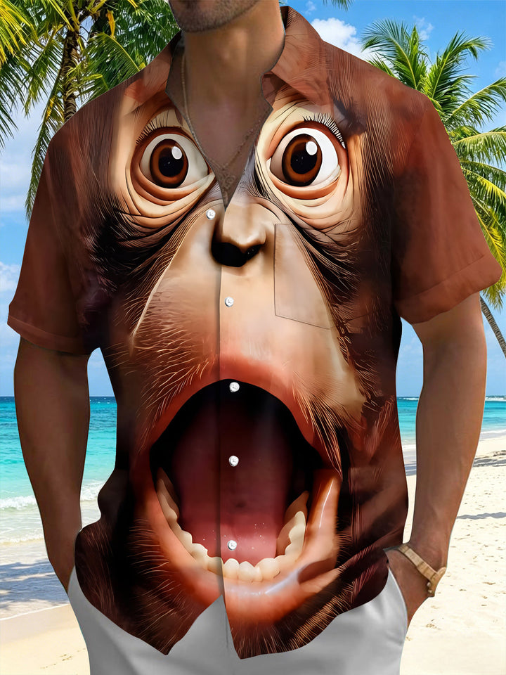 Funny Gorilla Realistic Portrait Men's Pocket Short Sleeve Shirts