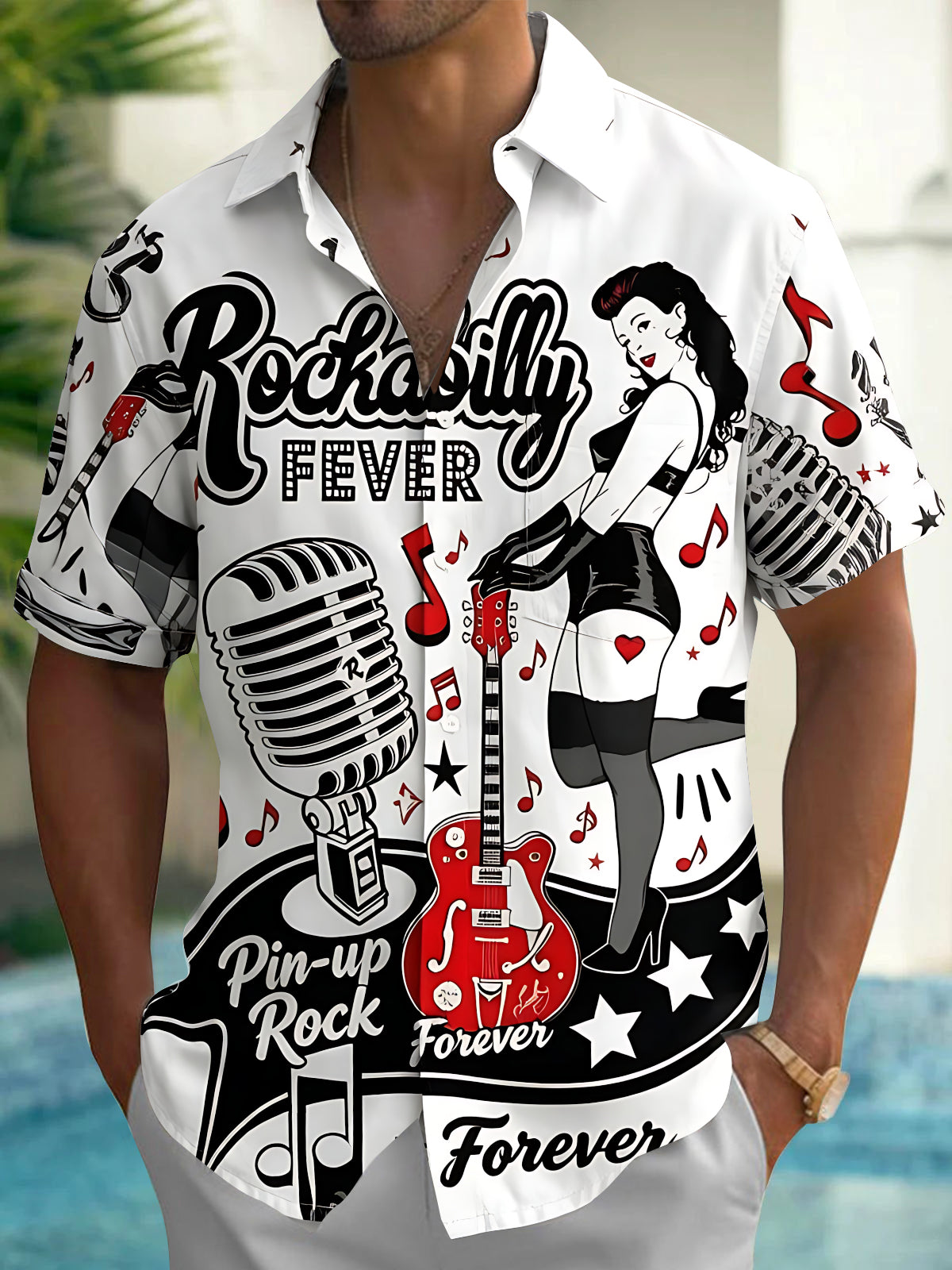 Retro Rockabilly Fever Music Men's Pocket Short Sleeve Shirts