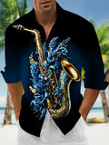 Artistic Gilded Saxophone Music Instruments Men's Pocket Long Sleeve Shirts